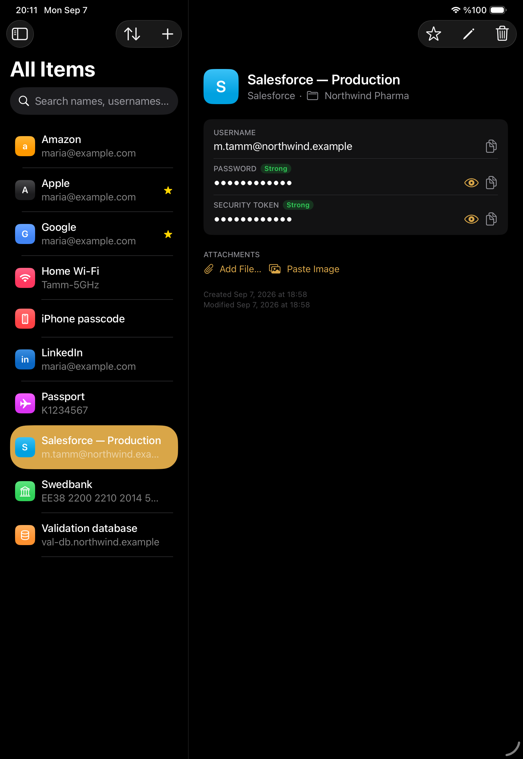Hoidur on iPad, showing the item list beside an open entry.